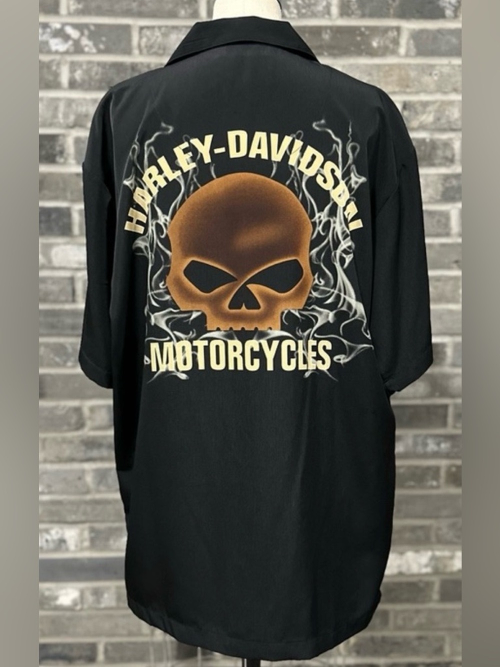 Harley Davidson Skull Smoke Graphic Button Up Shirt NWT Mens S Black